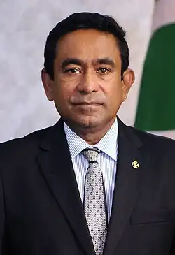A portrait of Abdulla Yameen Abdul Gayoom, the sixth president of the Maldives.