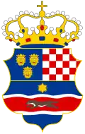 Unofficial, but more common design of the coat of arms without the St. Stephen's crown
