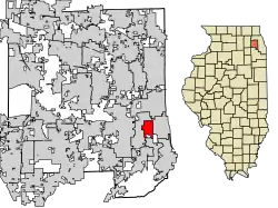 Location of Clarendon Hills in DuPage County, Illinois.