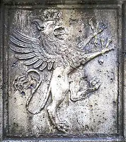 Griffin segreant wearing the mural crown of Perugia, 13th century