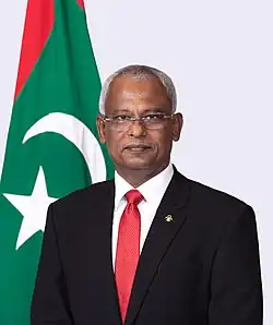 A portrait of Ibrahim Mohamed Solih, the seventh president of the Maldives.