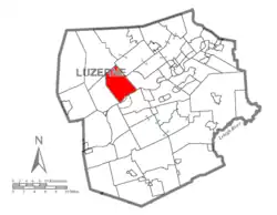 Map of Luzerne County highlighting Hunlock Township
