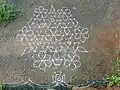 Rangoli is either left as uncoloured drawing or it is filled with various coloured powders.