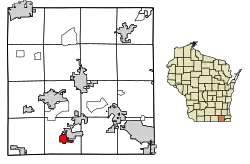 Location of Walworth in Walworth County, Wisconsin.