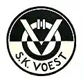 Crest of SK VÖEST Linz from the founding period in black and white – black and white were the club colors until the summer of 1972