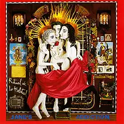 Artwork depicting Perry Farrell, Casey Niccoli, and Xiola Blue in a nude embrace